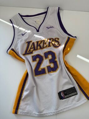 Nike White Lakers #23 Jersey with Purple and Gold Accents